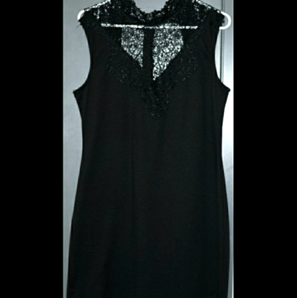 Womens little black dress with filigree collar